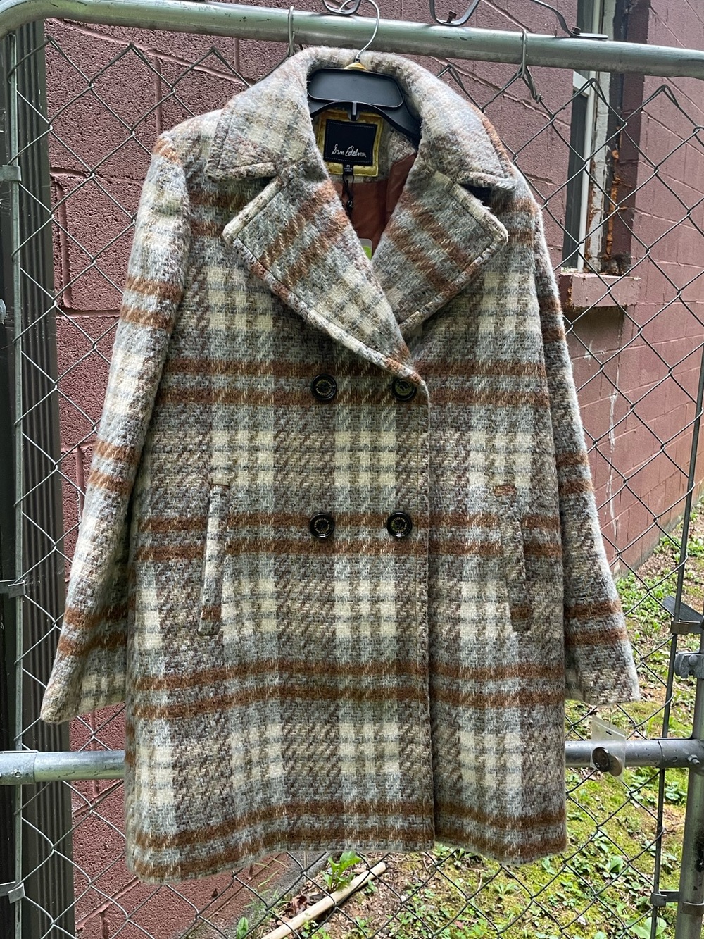 NWT Sam Edelman Plaid Double Breasted Coat Size Medium